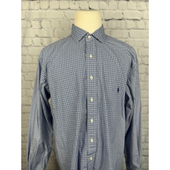 Polo Ralph Lauren Men XLT Long Sleeve Button Up Shirt Blue,White Tattersall - Picture 3 of 7